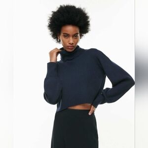 ARITZIA Wilfred Rebecca Sweater Turtleneck 100% Merino Wool Cropped Blue Medium